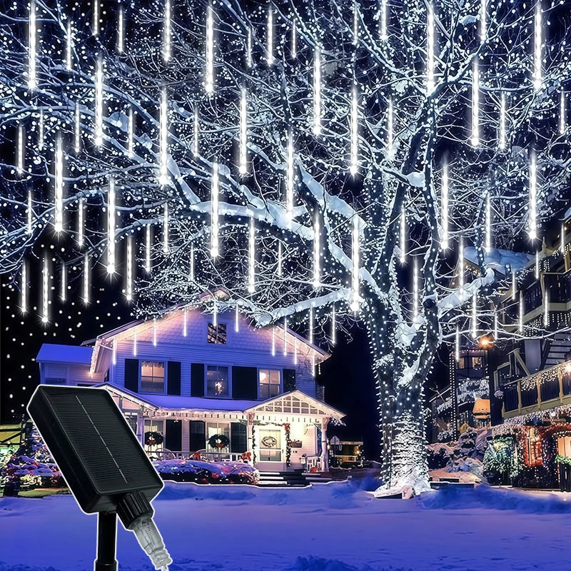 Solar Falling Star Meteor Lights 30CM8Tubes-50CM8Tubes LED String IP54 Waterproof Warm White Blue Colorful 8 Modes Christmas LED