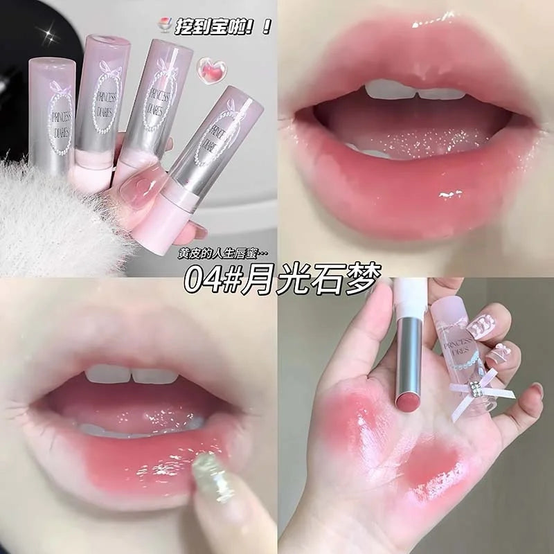 Pink Crystal Mirror Glass Solid Lip Gloss Round Tube Water Light Lipstick Clear Jelly Lip Glaze Nude Brown Moisturizing Lip Tint