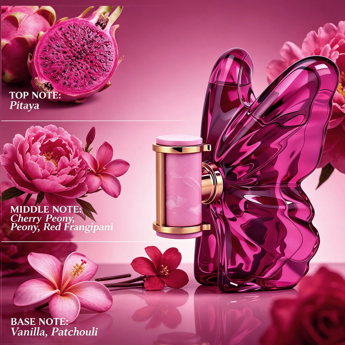 Warm Kiss Women's Perfume, 1.18 Fl oz, Fruity Floral Fragrance, Notes of Dragon Fruit, Frangipani, Cherry, Peony & Sun-kissed Vanilla, Refillable Designer Perfume for Women