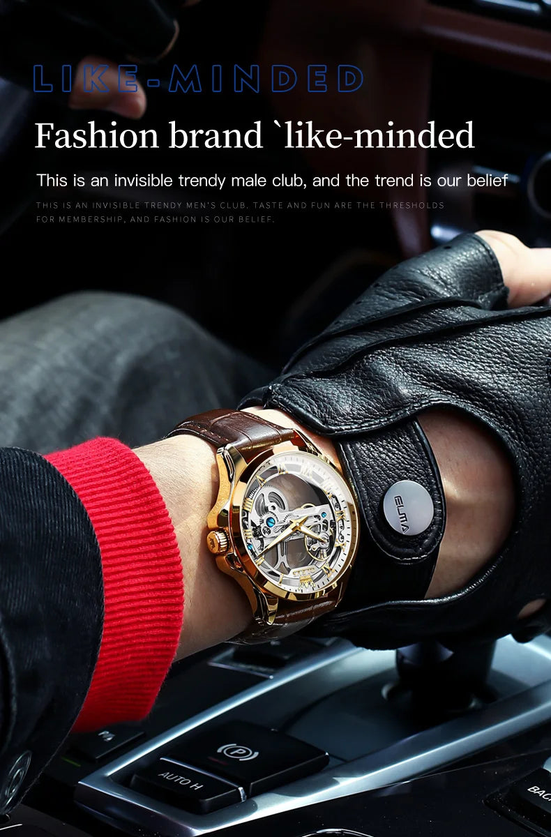 OLEVS Couple Watches Original Fully Transparent Skeleton Automatic Mechanical Watches For Men Women Lover's Gift Luxury Watches