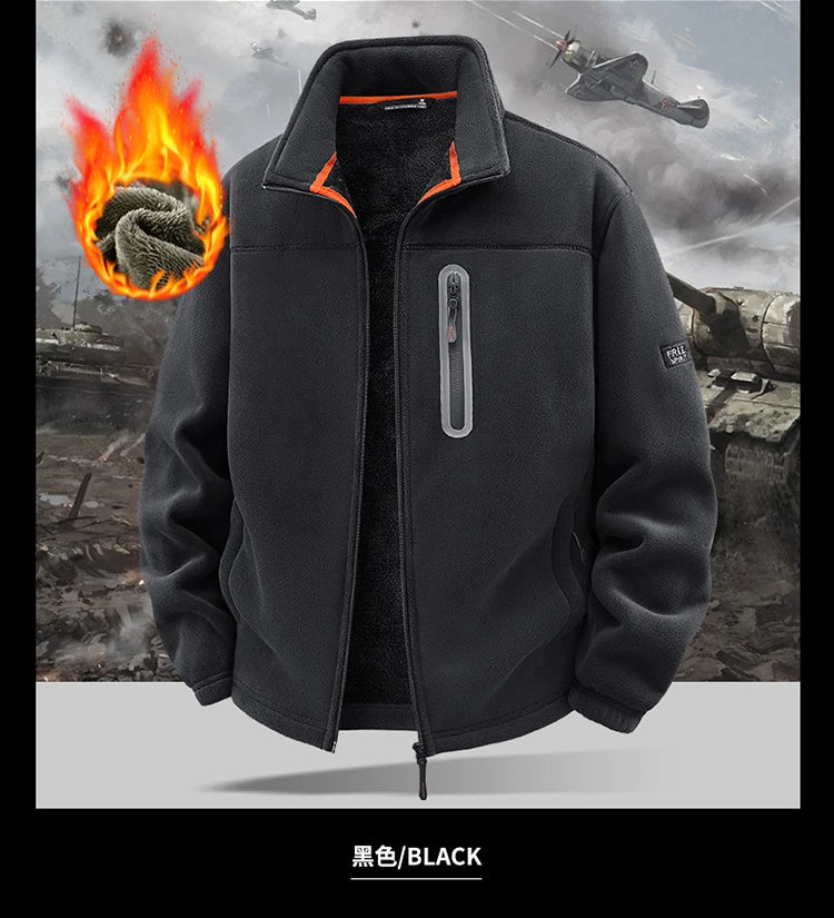 New Outerwear Men's Fleece Jacket Sweatshirts Male Thick Fleece and Windproof Sweatshirts Men Stand Up Collar Zipper Jacket Coat