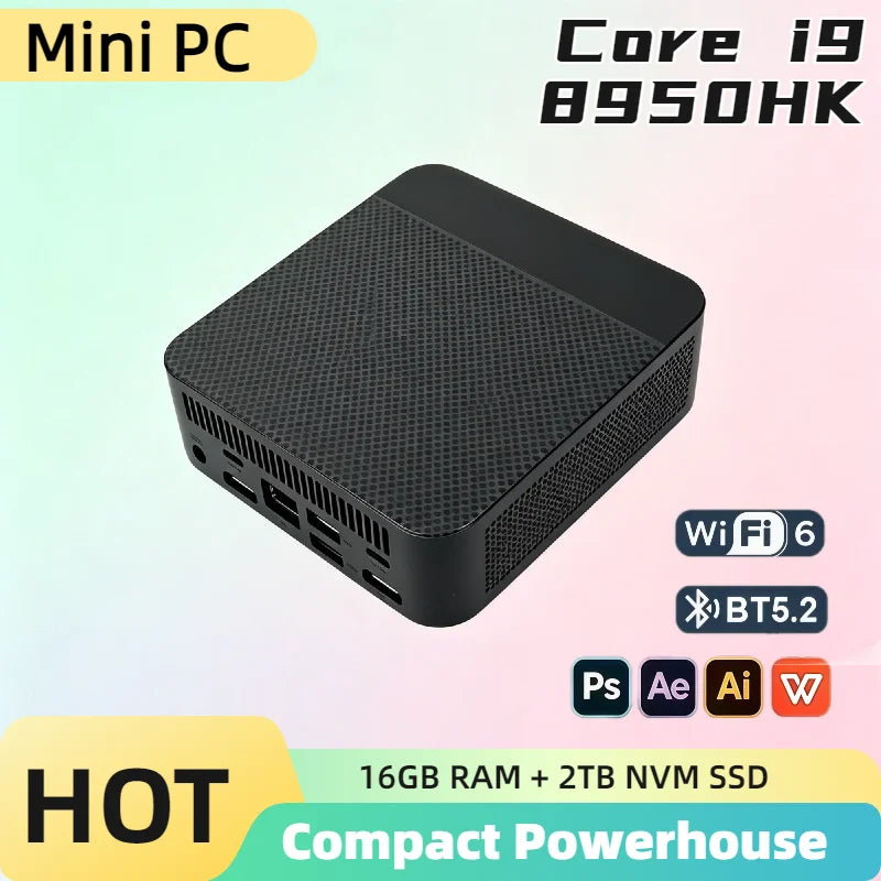 Intel Core i9 8950HK Portable Mini PC Triple 4K Display 16GB DDR4 WiFi6 BT5.2 Silent Cooling Home Office Desktop Pro Fast