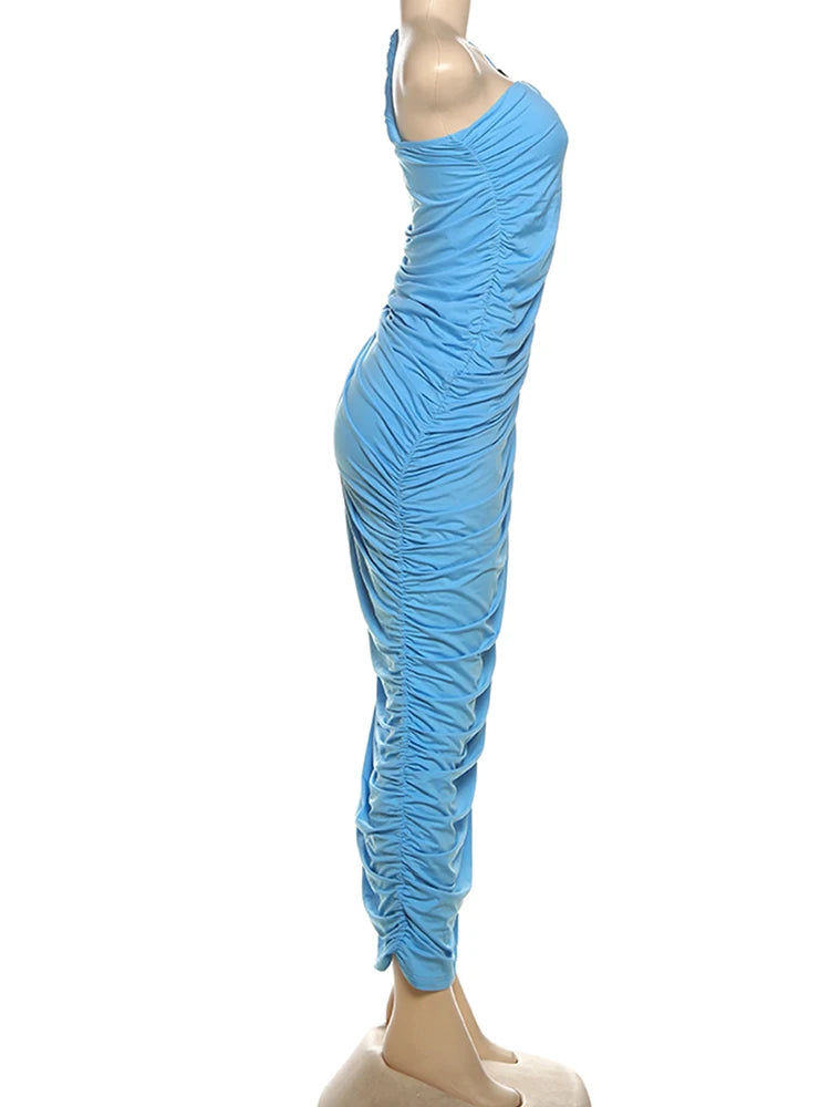 Sisterlinda Sexy Backless Long Dress Women Twist One Shoulder Strap High Splits Hem Midnight Prom Party Ruched Elegant Vestidos