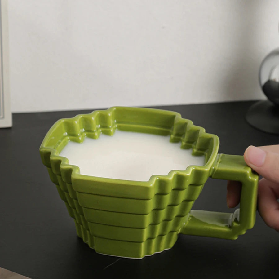 Ceramic Cups creative and individual solid colors, High-end underglaze color,Pixelated Mugs High appearance level drinkware Cup