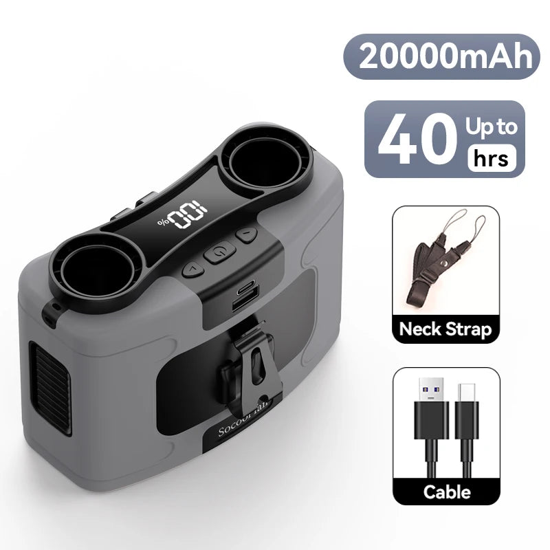 Socool 20000mAh Portable Waist Fan Dual Air Outlet 10 Gear Speeds Outdoor Personal Hanging Neck & Belt Clip Fan with Power Bank