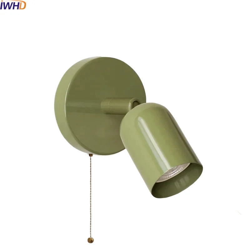 IWHD Nordic Modern LED Wall Lamp Sconce Pull Chain Switch Bedroom Living Room Corridor Cream Style Stair Light Fixture Luminaria