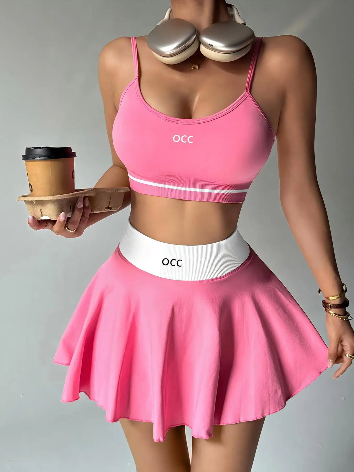 Yoga bra, high waisted tennis skirt, running and fitness pleated skirt, two-piece set, women's comfortable tennis skirt