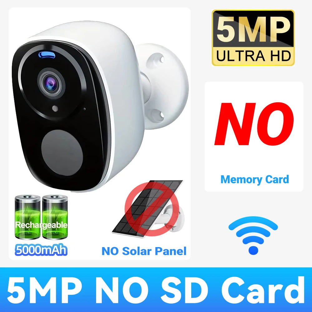 2K 5MP Solar Security Camera Wireless Outdoor Color Night Vision Battery Powered Support 2.4G WiFi, PIR, Waterproof, 2-Way Alexa