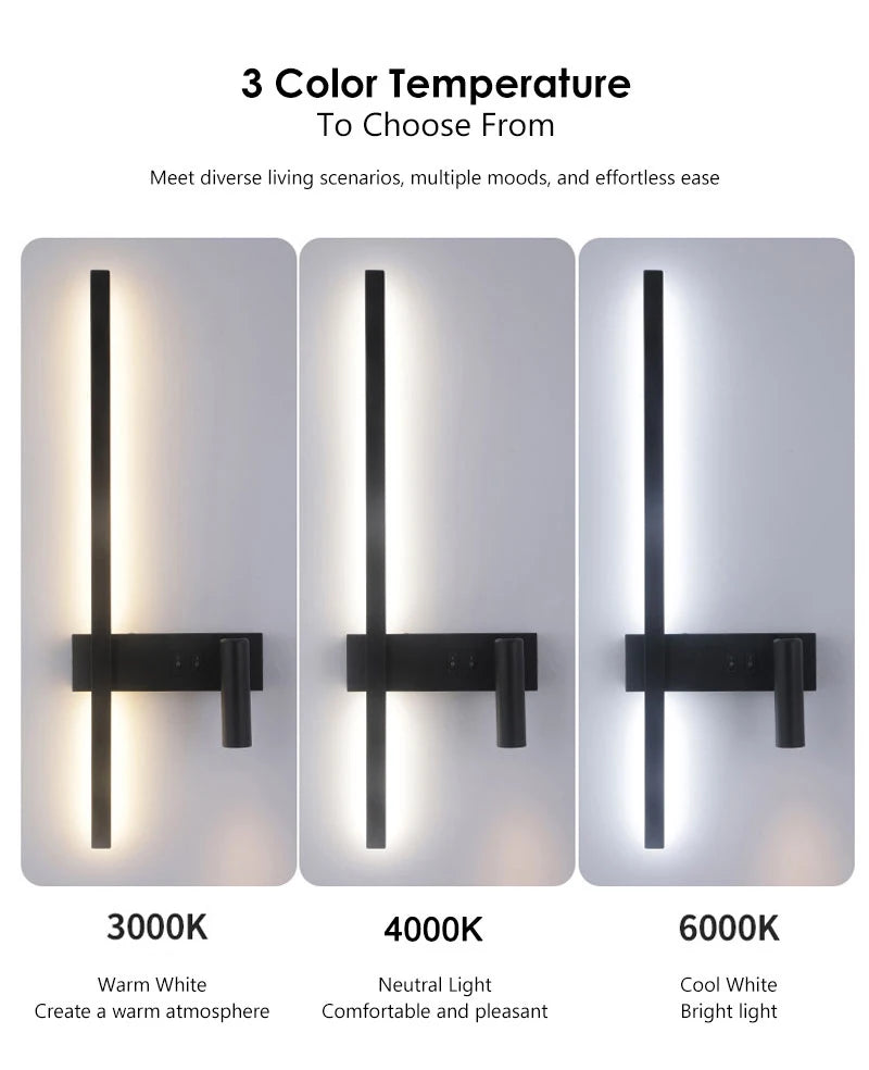 Modern LED Wall Lamps with Switch for Bedroom Indoor LED Wall Lights with 350° Rotatable Spotlight for Kitchen Dinning Room Home