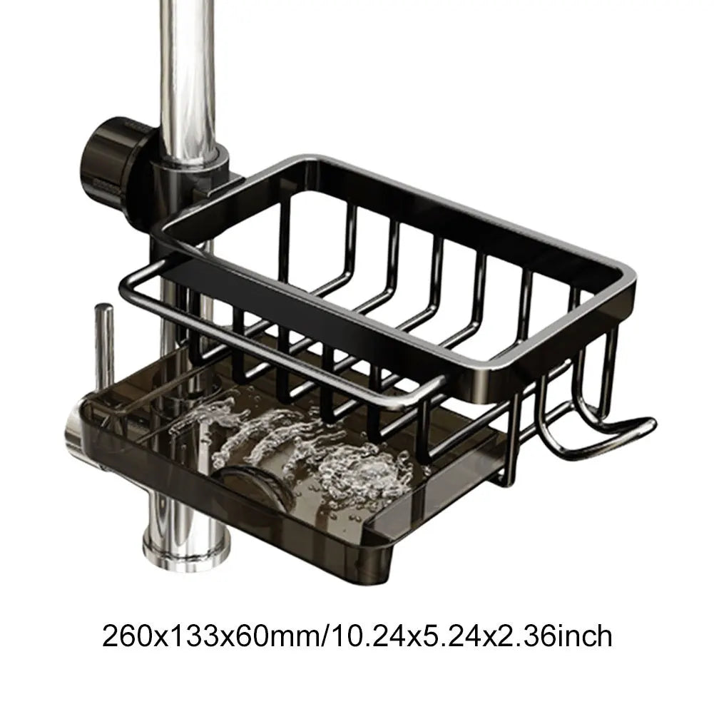 Kitchen Sink Faucet Organizer Detachable Over Faucet Sink Caddy Organizer Faucet Drain Rack with Hook Work with Round Water Pipe