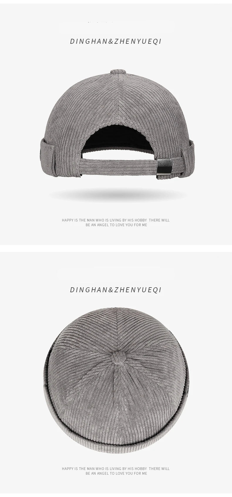 Autumn and winter corduroy brimless casual hat, personalized yuppie hat, men's and women's striped velvet melon skin hat