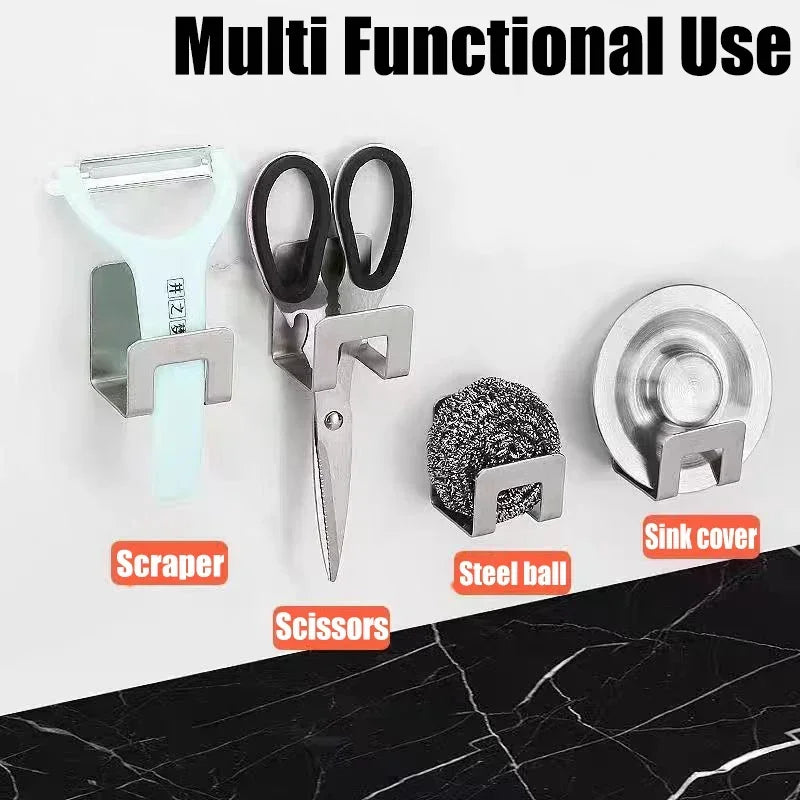 2pcs Stainless Steel Kitchen Sink Sponge Holder Tray Drainer Rack Self Adhesive Hook Sink Storage Holder Kitchen Accessories