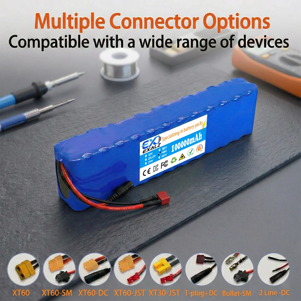 48V Electric Scooter Battery 13S2P 100Ah 18650 Lithium Pack For E-Bike Vehicle Motorcycle DIY BMS + 54.6V Charger