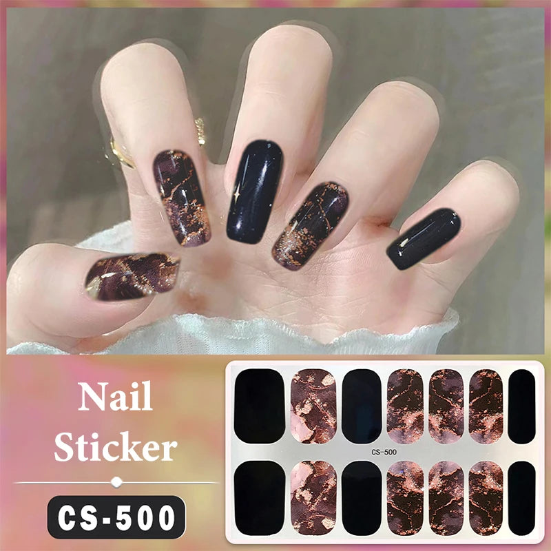 No Baking Lamp Waterproof Nail Wraps Full Cover Nail Stickers Firm And Not Easy To Fall Off 14 Nails/Set Multi Color Nail Patch