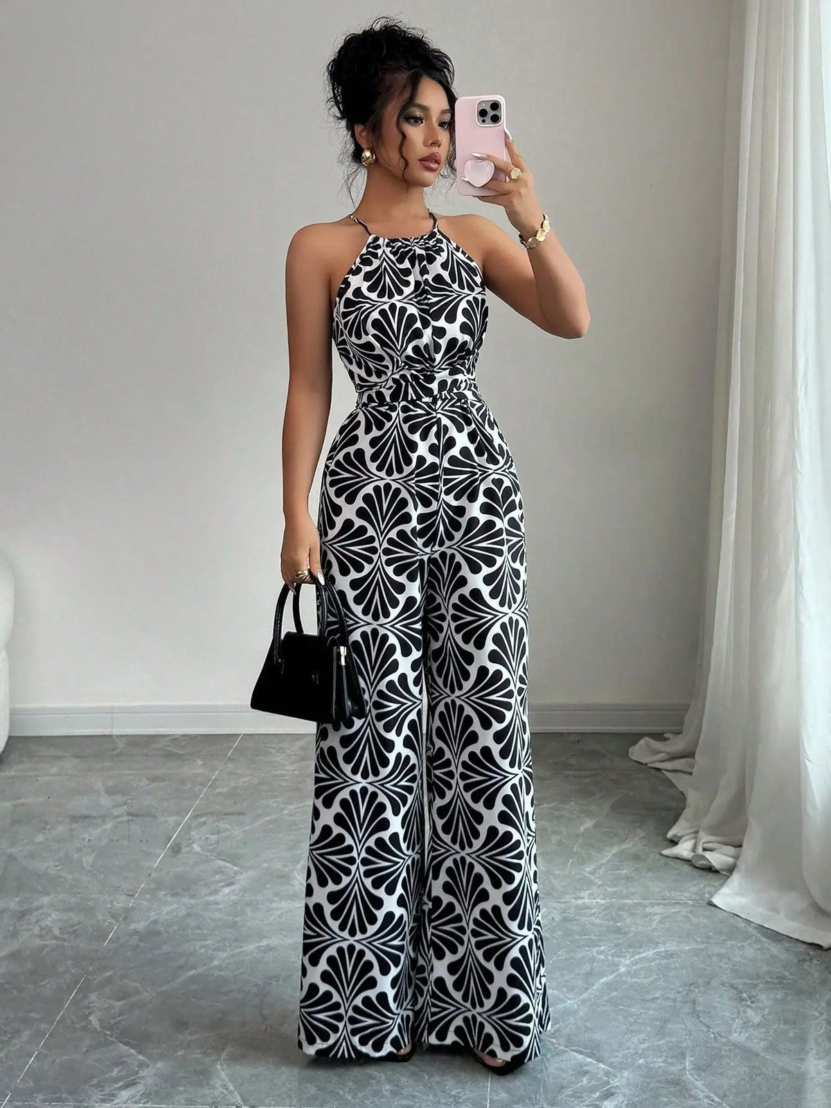 Women's Sexy Halter Neck Jumpsuits Casual Pants Rompers for Women Geometric Print Jumpsuit Party Outfits for Women Ropa Mujer