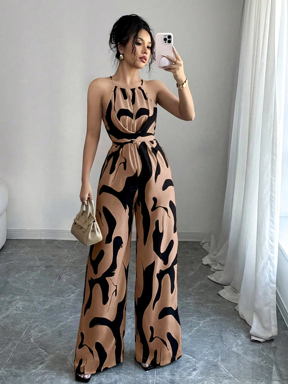 Women's Sexy Halter Neck Jumpsuits Casual Pants Rompers for Women Geometric Print Jumpsuit Party Outfits for Women Ropa Mujer