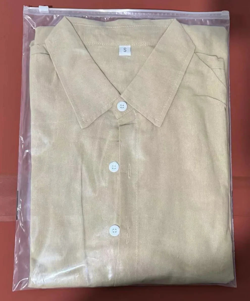 Large Size Cotton Blend Hot Selling Men's Long Sleeved Lapel Shirt Summer Solid Color Stand Up Collar Casual Beach Style