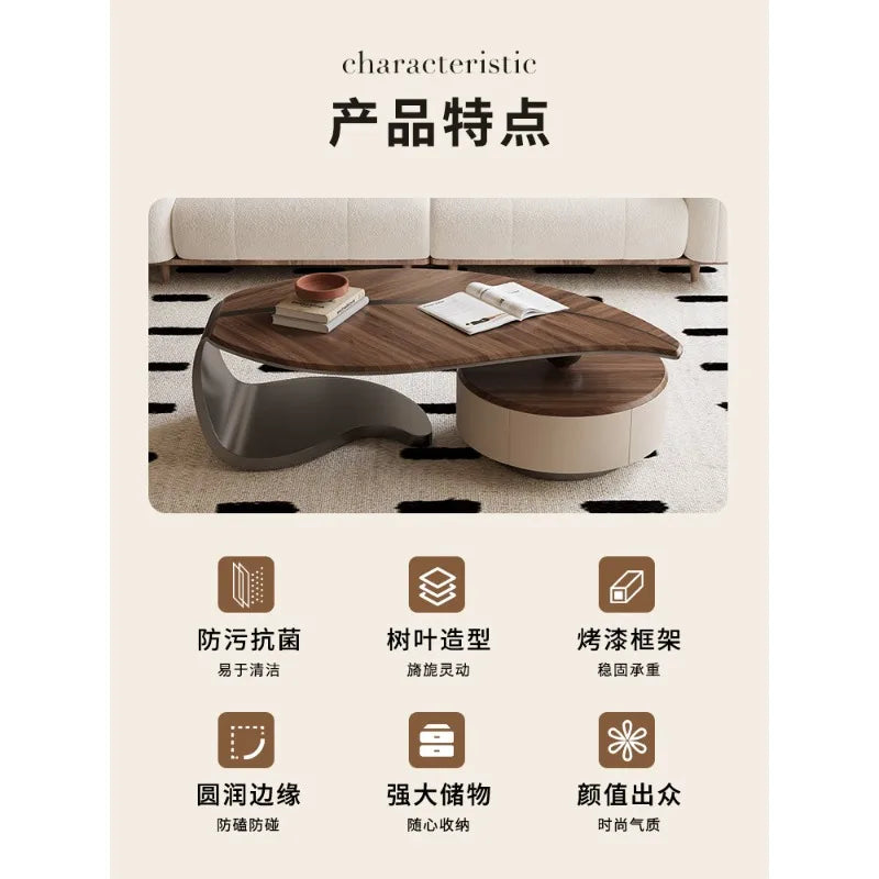 Light luxury solid wood leaf coffee table living room home antique special-shaped coffee table