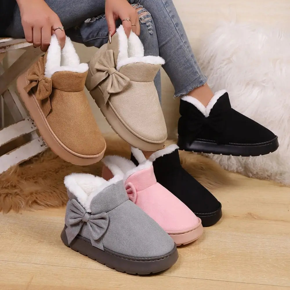 Bow-knot Women's Snow Boots Lining Keep Warm Slip-On Platform Boots Soft Comfortable Winter Shoes