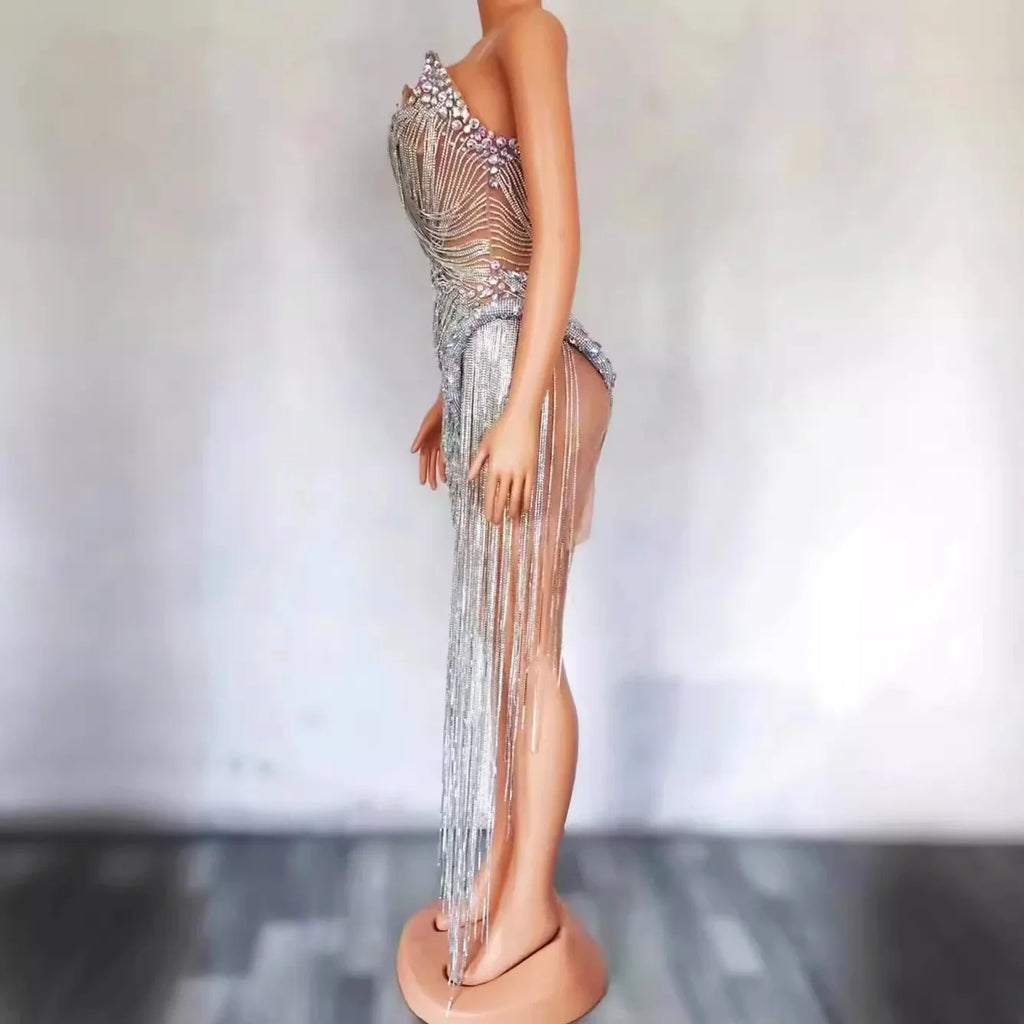 sexy rhinestone Wedding Party Dress Women's fashion Stage Costumes dress