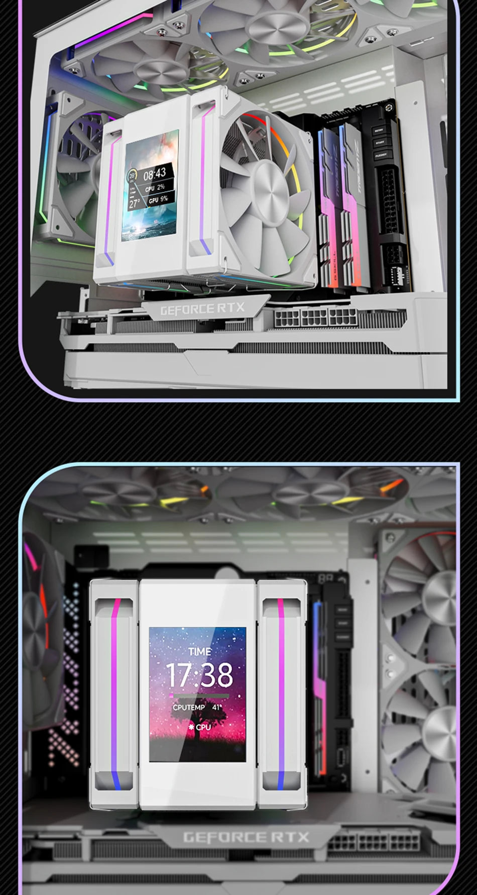 Power Train X-GAMERX MK8 Air Cooling CPU Radiator 6 Heat pipes Radiator ARGB Dual Fan LCD Screen Cooler INTEL LGA1700 1200 AM5