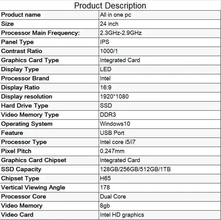 All In One Computer Ultra-thin 24 Inch Intel Core I5/I7 Gamer PC 8/16GM RAM All In One PC Monitor Full Set Desktop