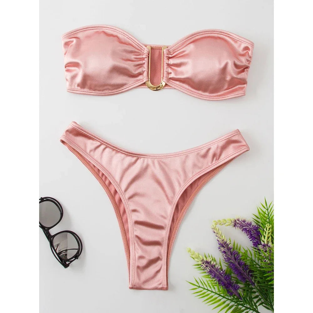 Bandeau Bikini Swimsuit Women 2026 Two-piece Swimwear Thong Bikinis Sets Female Bathing Suit Push Up Monokini Beach Wear Biquini