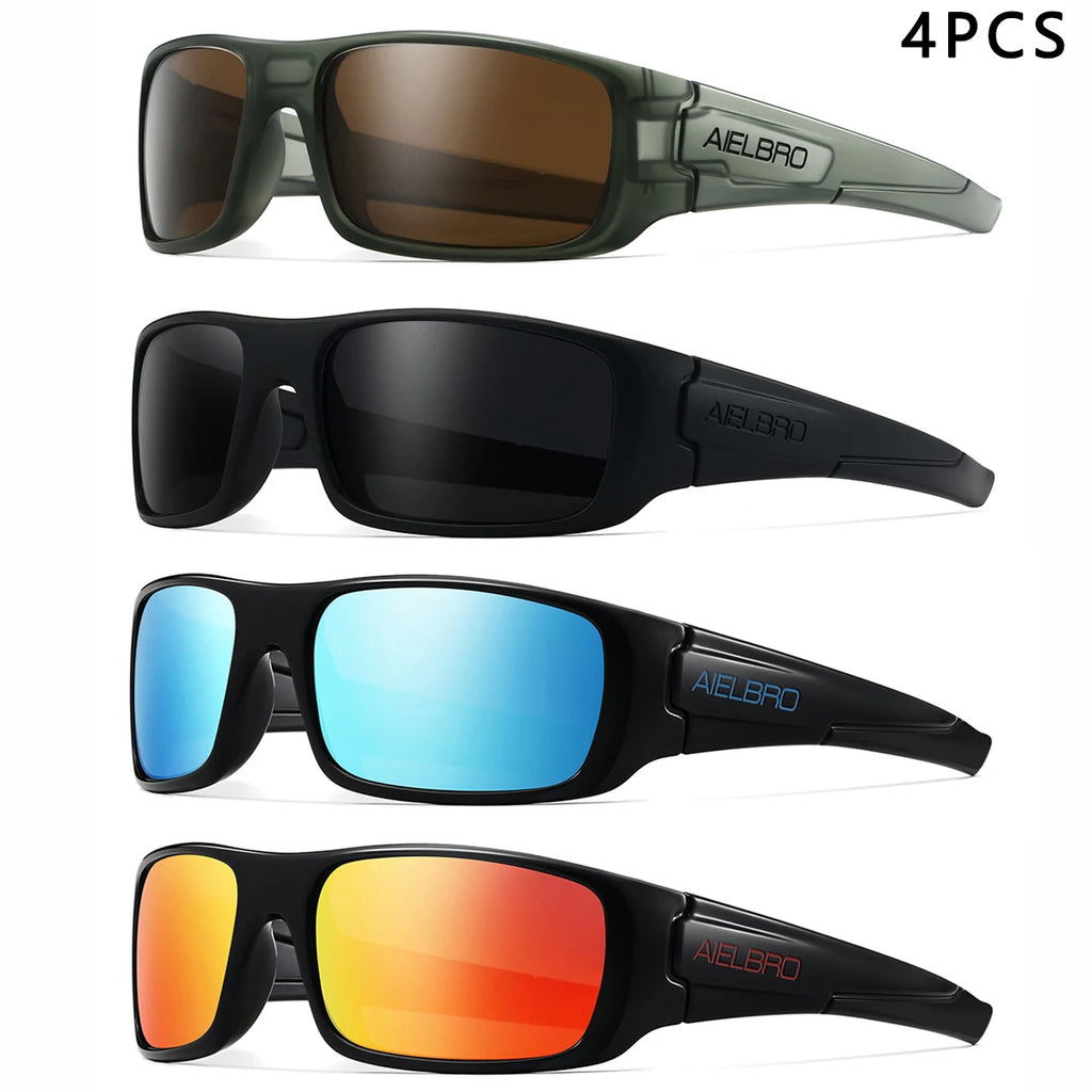 4PCS Sun Glasses – Unisex Square Frames with UV400 Lens, Perfect for Driving, Golf, Fishing All-Weather Outdoor Activities