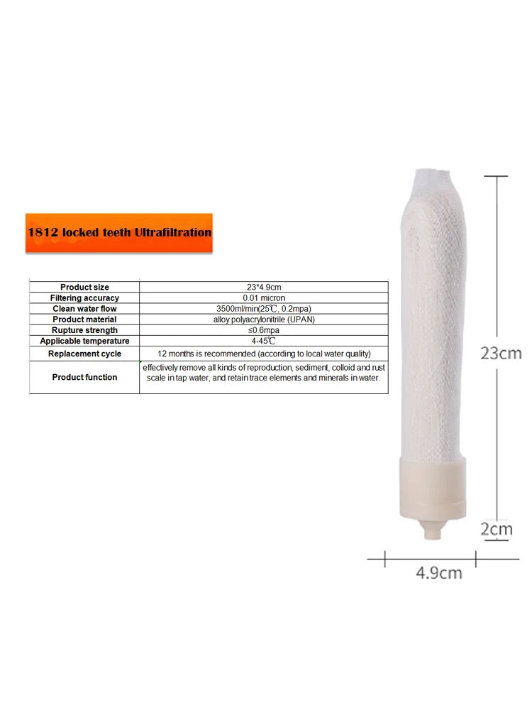 10 inch/1812 ultrafiltration membrane filter element household water purifier flat socket hollow fiber 0.01 micron UF membrane