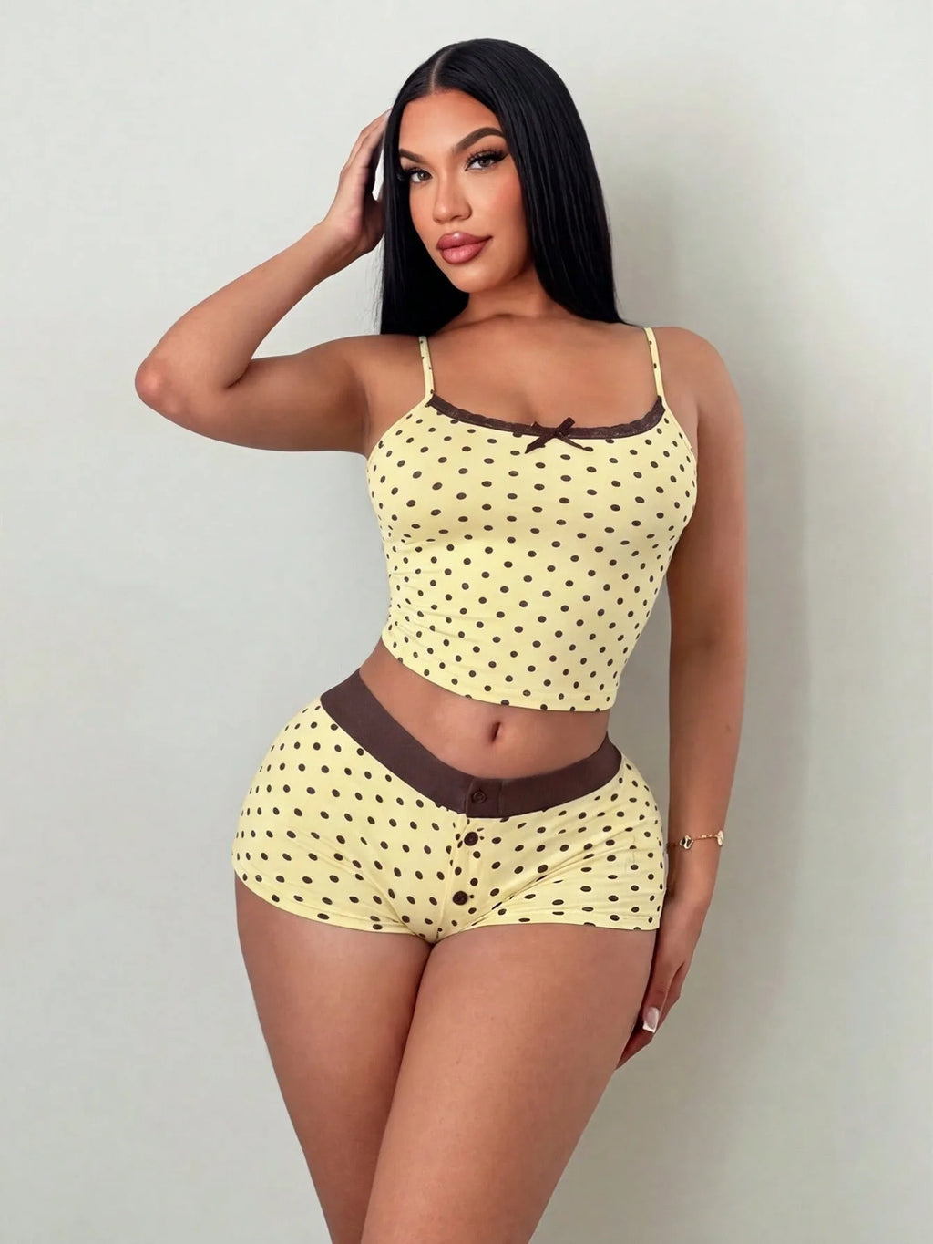 Fashion polka dot lace camisole home suit set, pure desire spicy girl style pajamas two-piece set, short