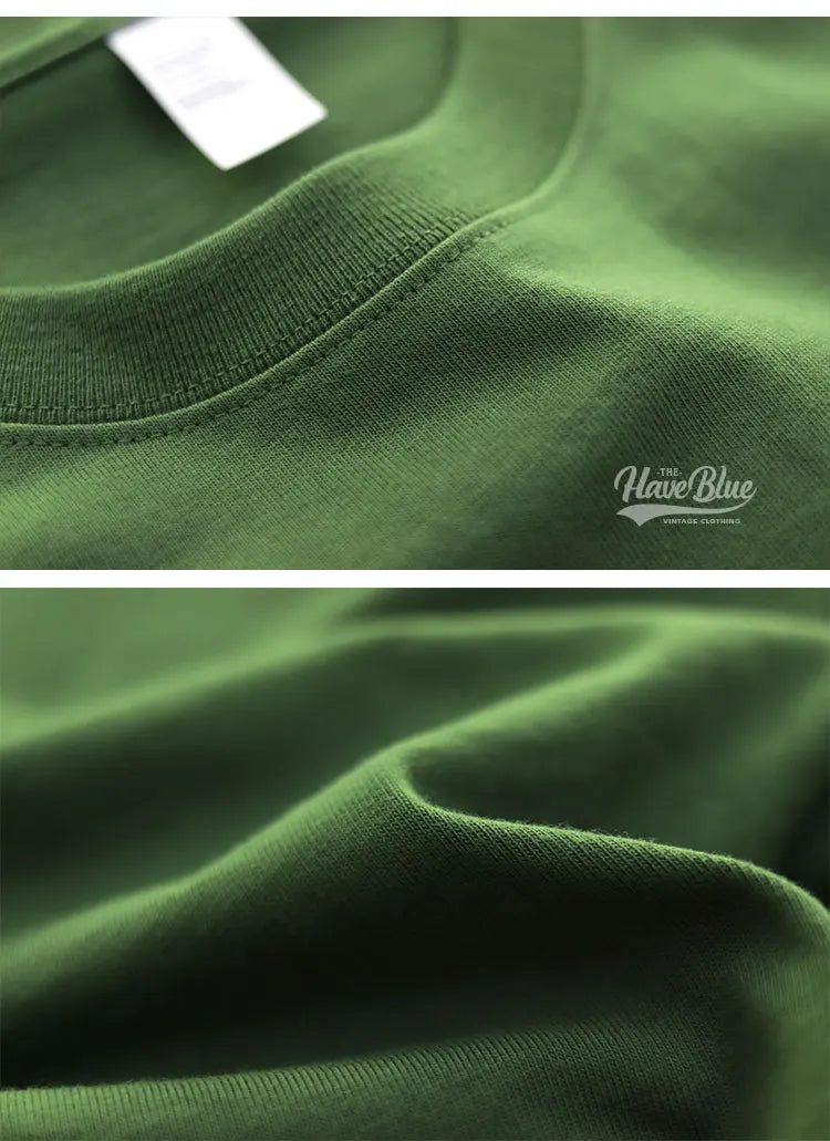 Have Blue Pure Cotton Base Shirt Solid Color T-Shirt American Retro Round Neck Short Sleeve Heavyweight T-Shirt for Men