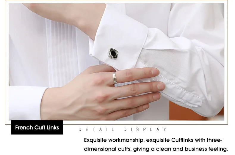 AIMENWANT 2024 Tuxedo Shirts Mens Korea Slim Fit Bow Tie Wedding Shirt White Business French-cuffed Shirt Dress Shirts