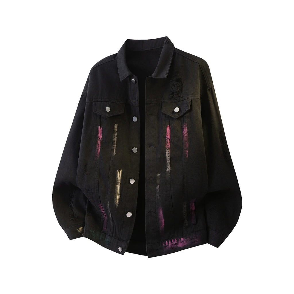 2026 Spring and Autumn American Retro Washed and Dyeed Hole Denim Jacket Men's Design Sense