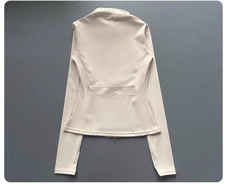 Windproof Fitted Yoga Jacket for Women-Thickened Stand Collar Long Sleeve Cardigan for Running Gym/Fall Cycling with Quick-Dry