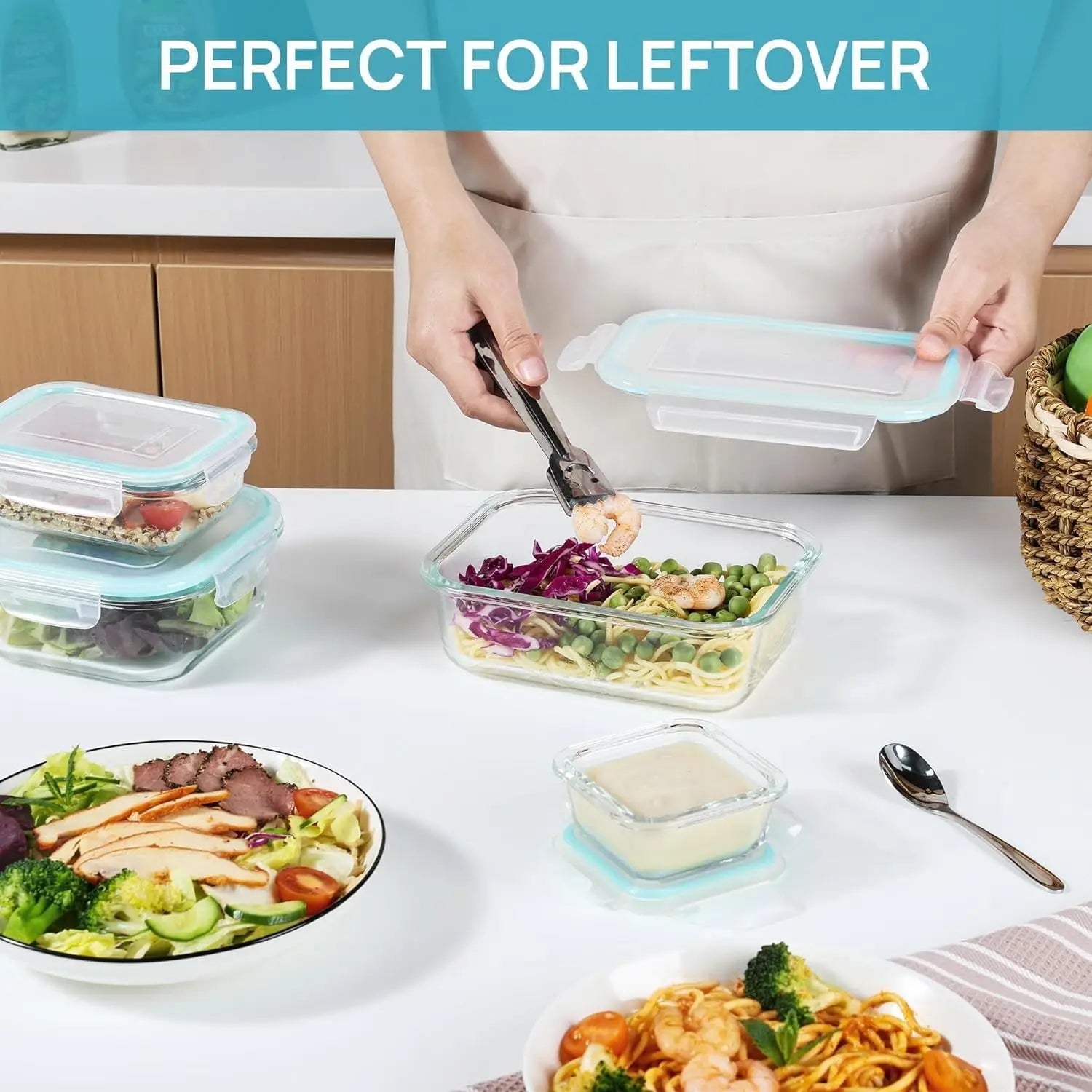 Glass Lunch Bento Box for Adults, Food Storage Containers with Lids Microwave & Dishwasher Safe Meal Prep Container for Office