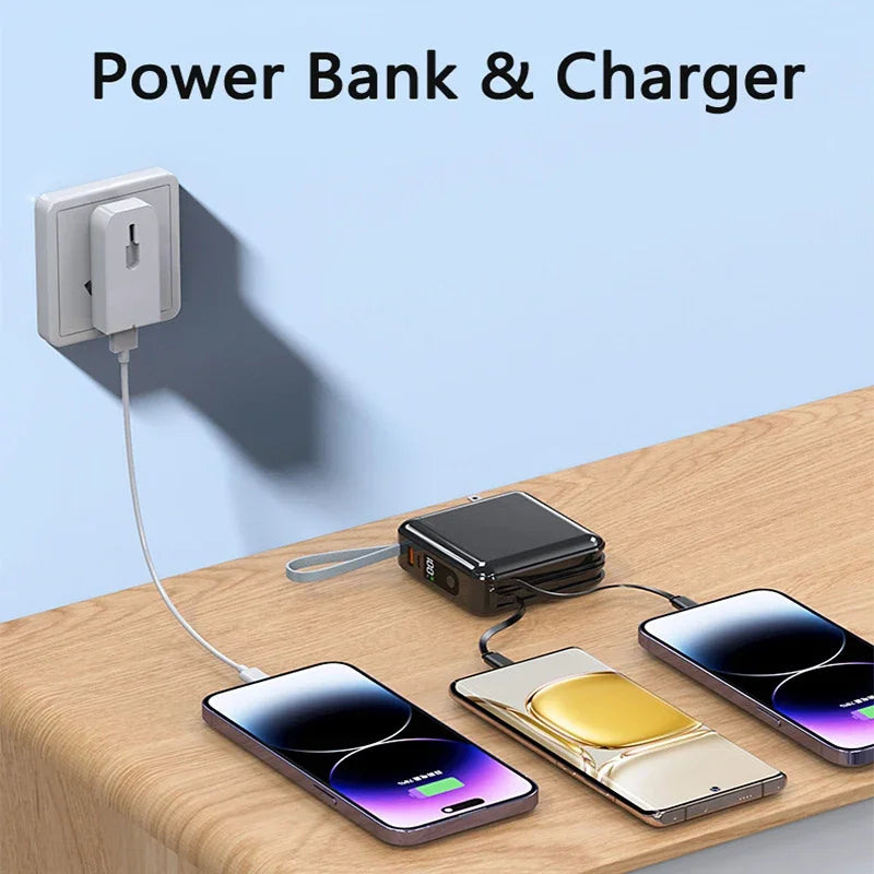 30000mAh Power Bank Built in Cable with AC Plug Wall Charger 22.5W Fast Charging Powerbank for IPhone Xiaomi External Battery
