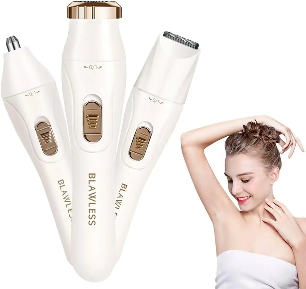 3‑in‑1 Women Electric Hair Remover Facial Body Hair Trimmer Painless Shaver for Nose Eyebrow Leg Armpit Bikini Line USB Charging
