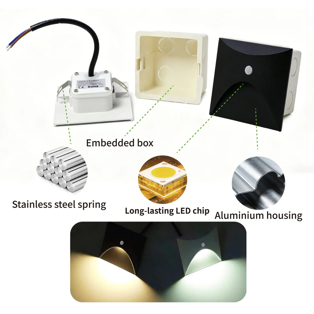 Outdoor Light IP65 Embedded Wall Light 3W LED Indoor Recessed Stair Lighting  Balcony Porch Aisle Courtyard Indoor Wall Light
