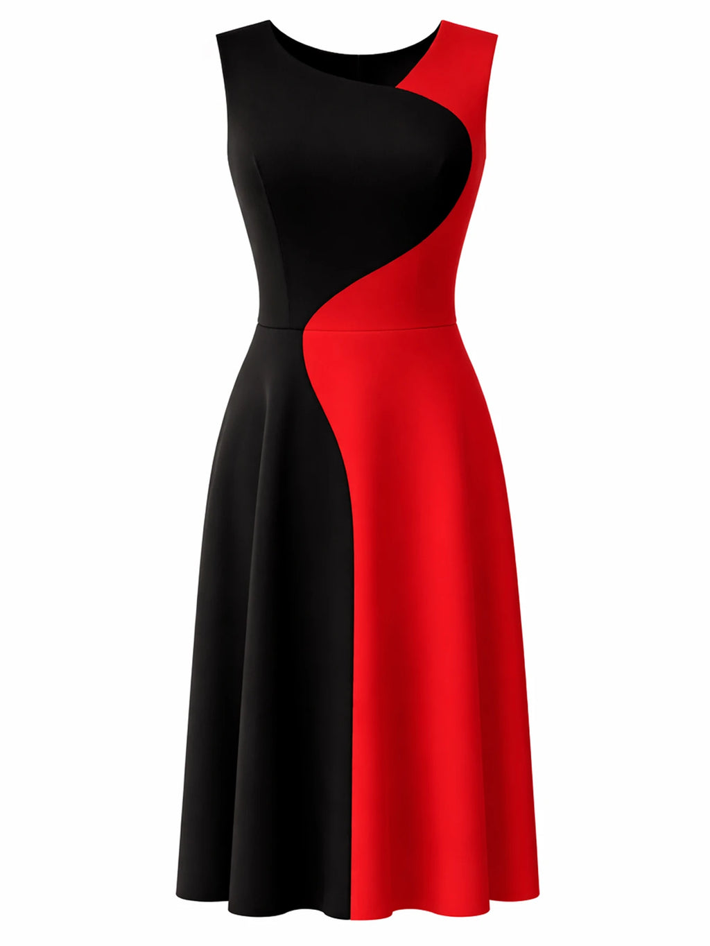 Womens Elegant Round Neck Sleeveless Summer Casual Fashion Party Knee Length Colorblock Fit and Flare Swing Dress