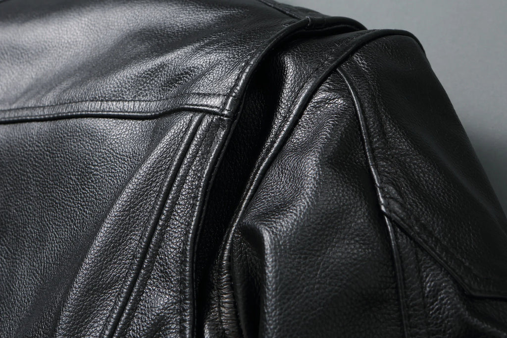 2023 New Motorcycle Causal Vintage Leather Coat Men Autumn Outfit Fashion Biker Pocket Design Top Layer Cow Leather Jacket