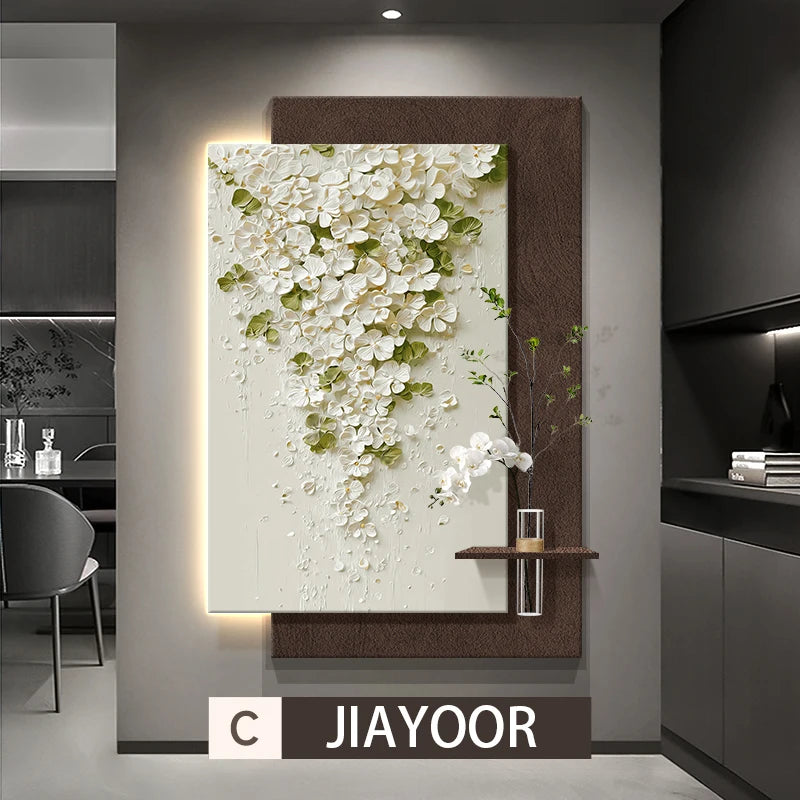 Led Light Hydroponic Green Plants Entrance Door Decoration High-end Feeling Corridor Hanging Flower Wall Lamp Painting