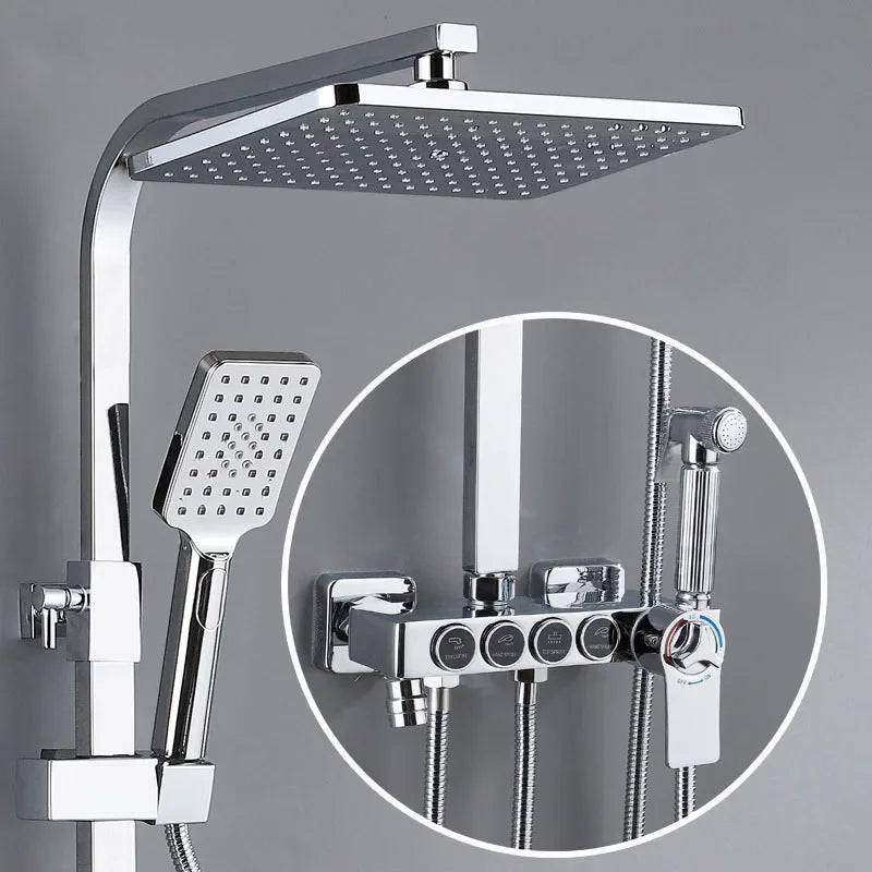 Hot Cold Bathroom Shower Set 12 Inch Rain Shower Head Quality Brass Bathroom Mixer Faucet Black Gold Thermostatic Shower System
