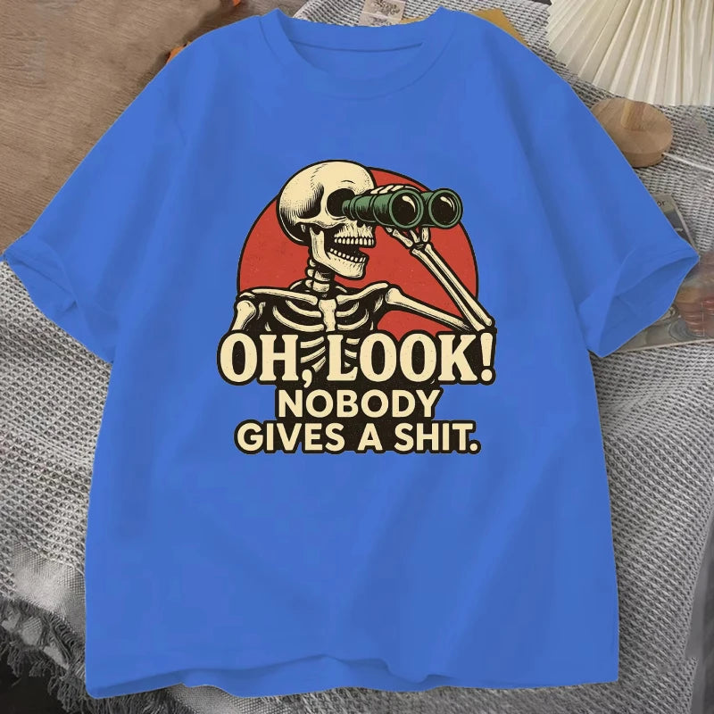 Oh Look Nobody Gives A Shit Sarcasm T-shirt Summer Men's Tracksuit Round Neck Short Sleeve Sportswear Casual Fun Tops Cotton Tee