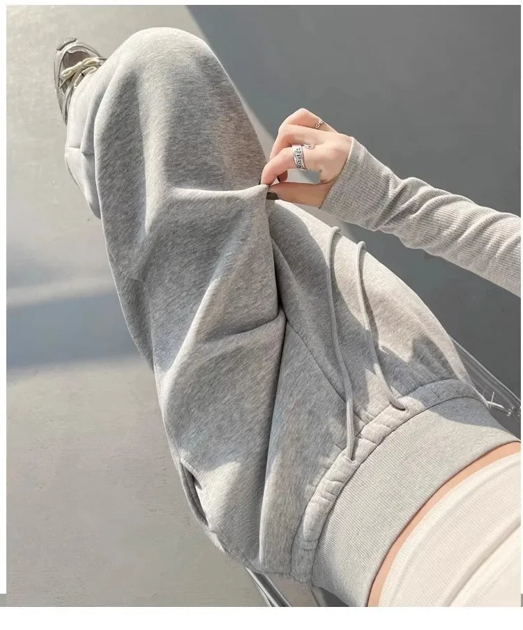Women High Waist Drawstring Wide Leg Sweatpants Casual Loose Solid Color Straight Trousers Soft Sports Jogger Pants Streetwear