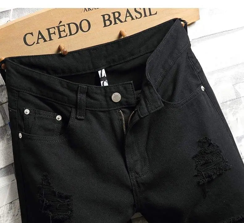 Men's Denim Shorts 2025 Summer Y2k Streetwear Ripped Casual Denim Knee Length Solid Jeans Shorts White New Classic Jeans Shorts