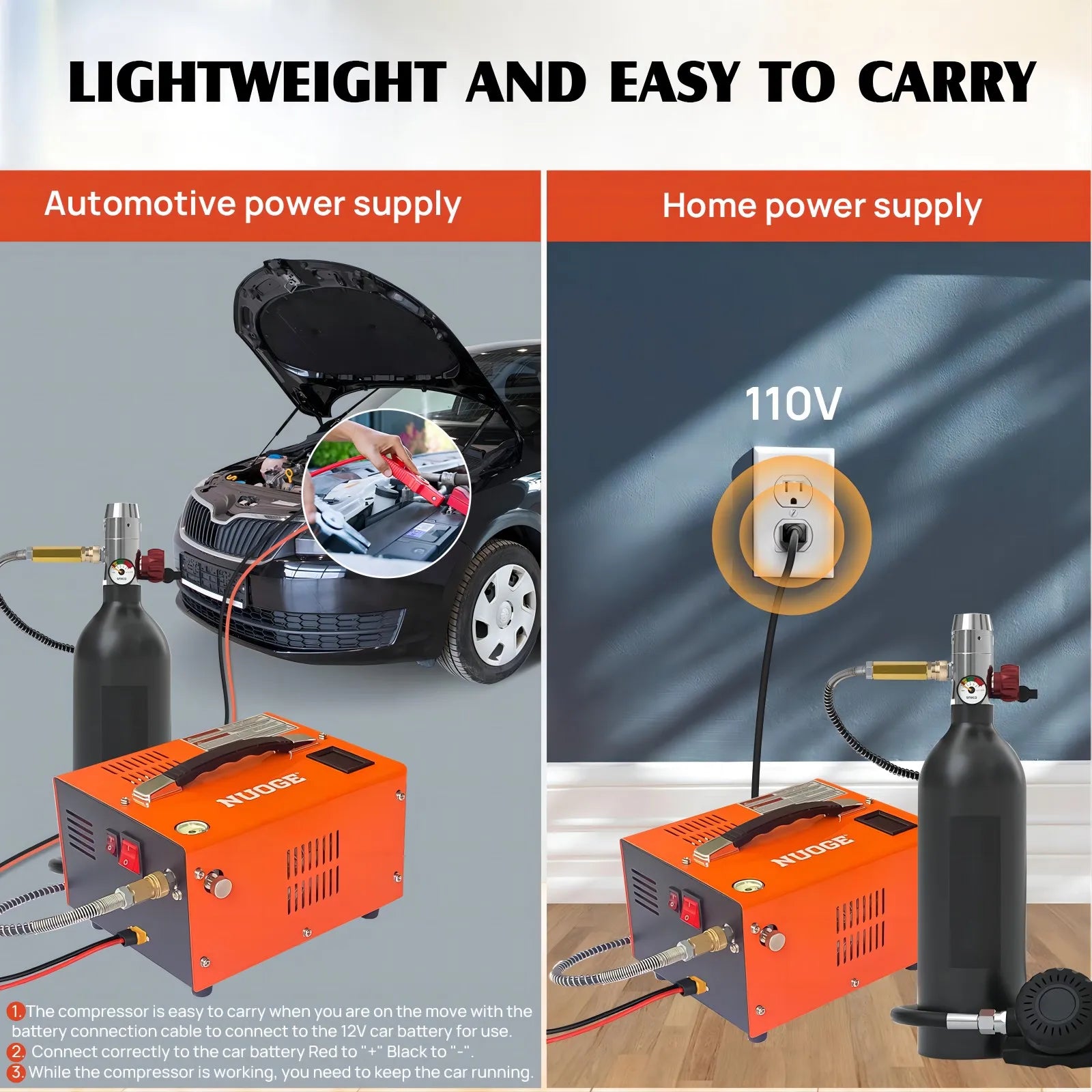 NUOGE  110V/220V Power PCP Air Compressor 4500Psi 30Mbar  Pump Oil/Water-Free High Pressure Apply To  Diving Bottle