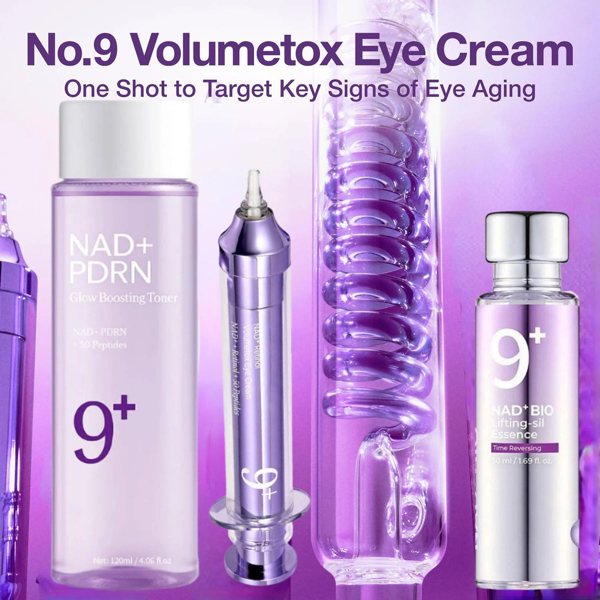 NAD+ Peptides Glow Boosting Toner + Firming Serum + No.9 Eye Cream - Korean Anti Wrinkle Brighten Dark Circles Skin Care