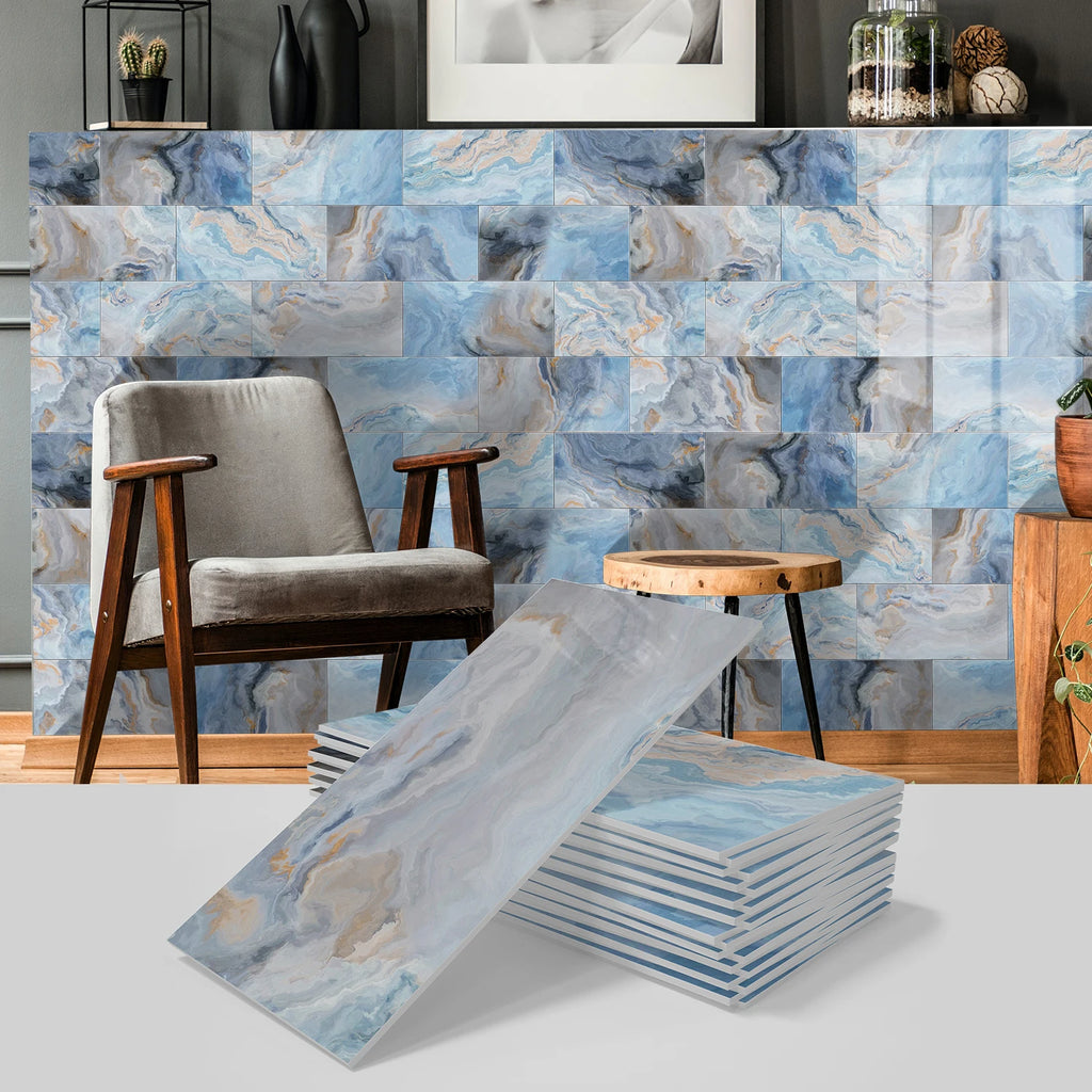 Marble Pattern Wall Sticker, 16/32/64pcs Peel & StickWall Decal, Waterproof Decorative Sticker For Home