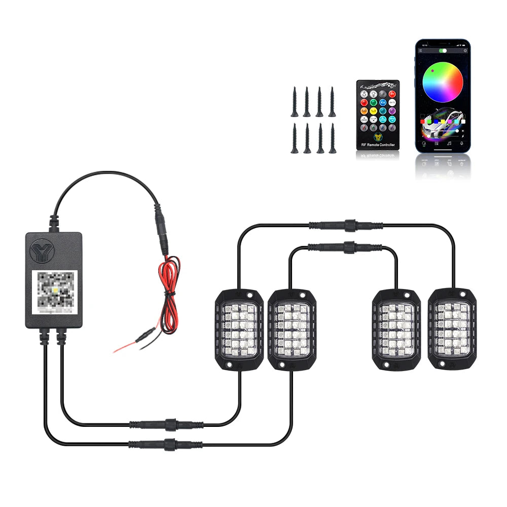 3D Lens Chassis Undergolw Light Remote App Control 12V For Jeep Off-Road 4x4 Truck UTV SUV ATV RZR Car Rock Decorative Lights