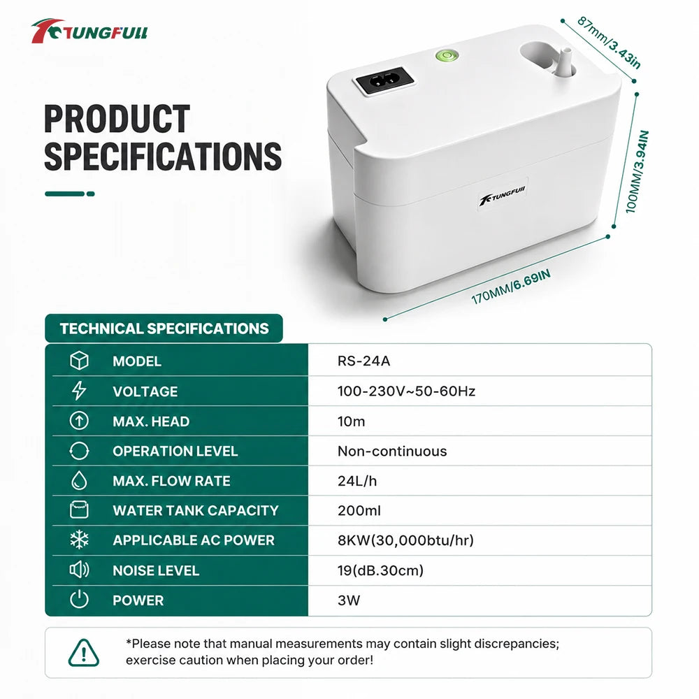 TUNGFULL 220V Air Conditioning Condensate Drain Pump Automatic 1‑3P/1‑5P Air Conditioner Pump With 5M Water Hose
